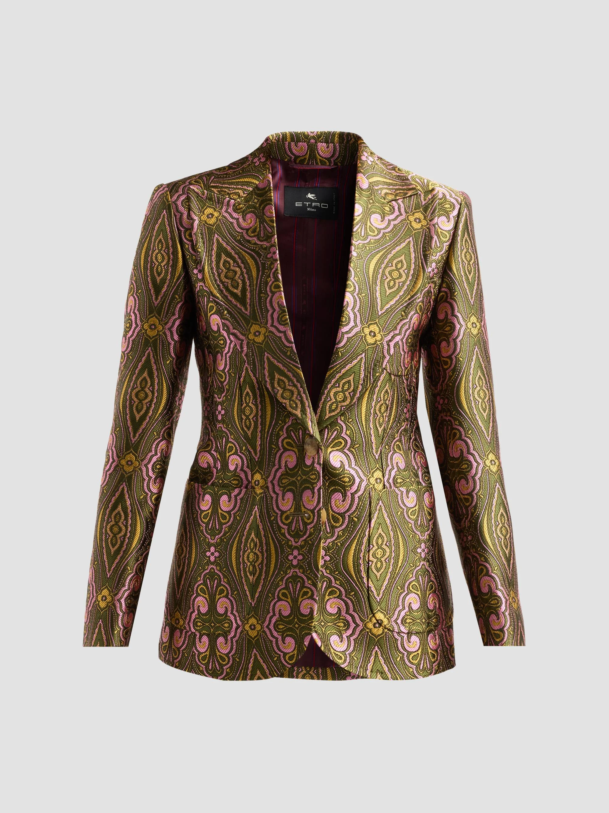 Women's Tapestry Jacquard Blazer - Multicolor Green Base - 1