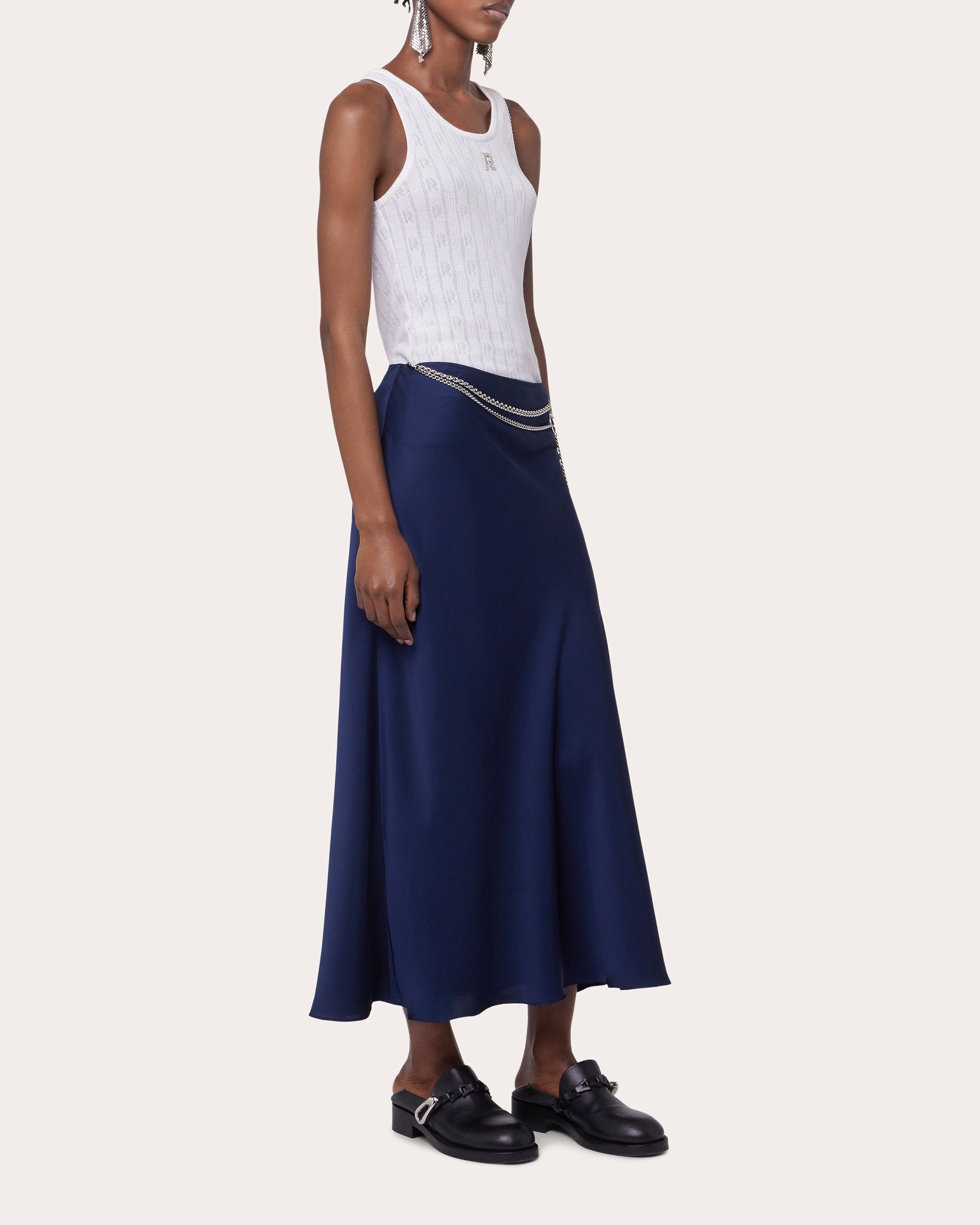 Satin Chain Midi Slip Skirt - 4