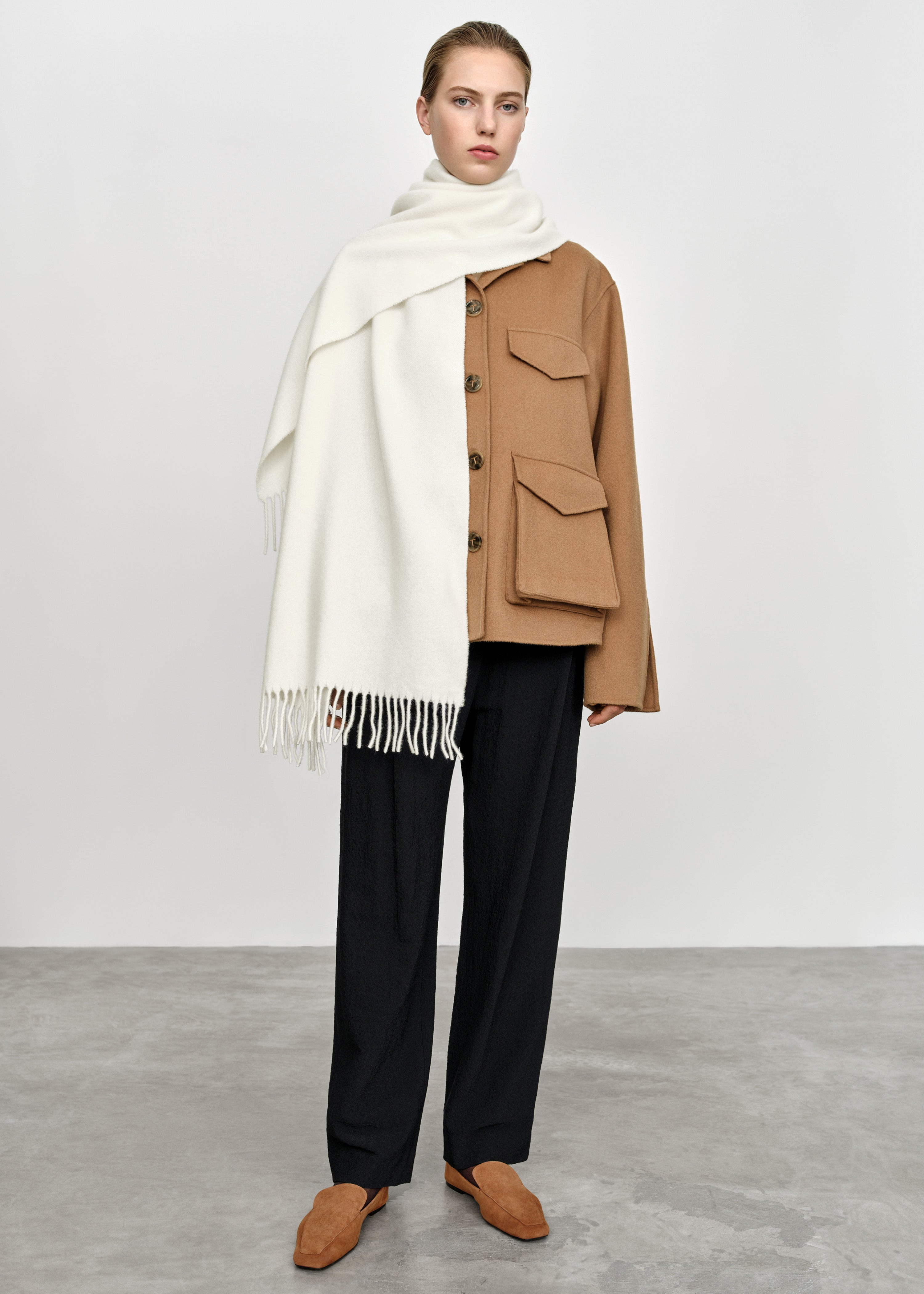 Classic wool scarf crème - 1