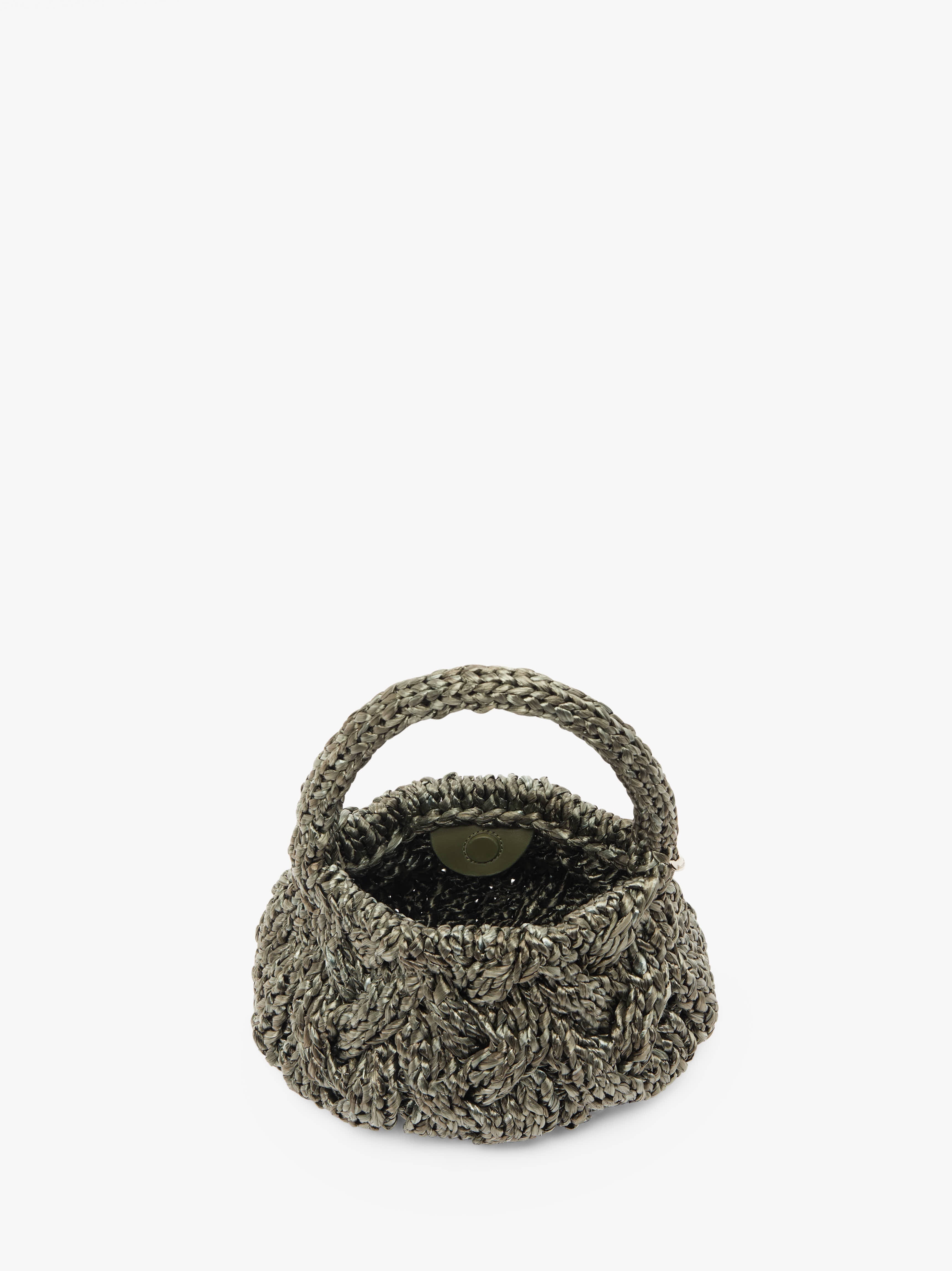 SMALL CABLE KNIT BAG - RAFFIA TOP HANDLE BAG - 3