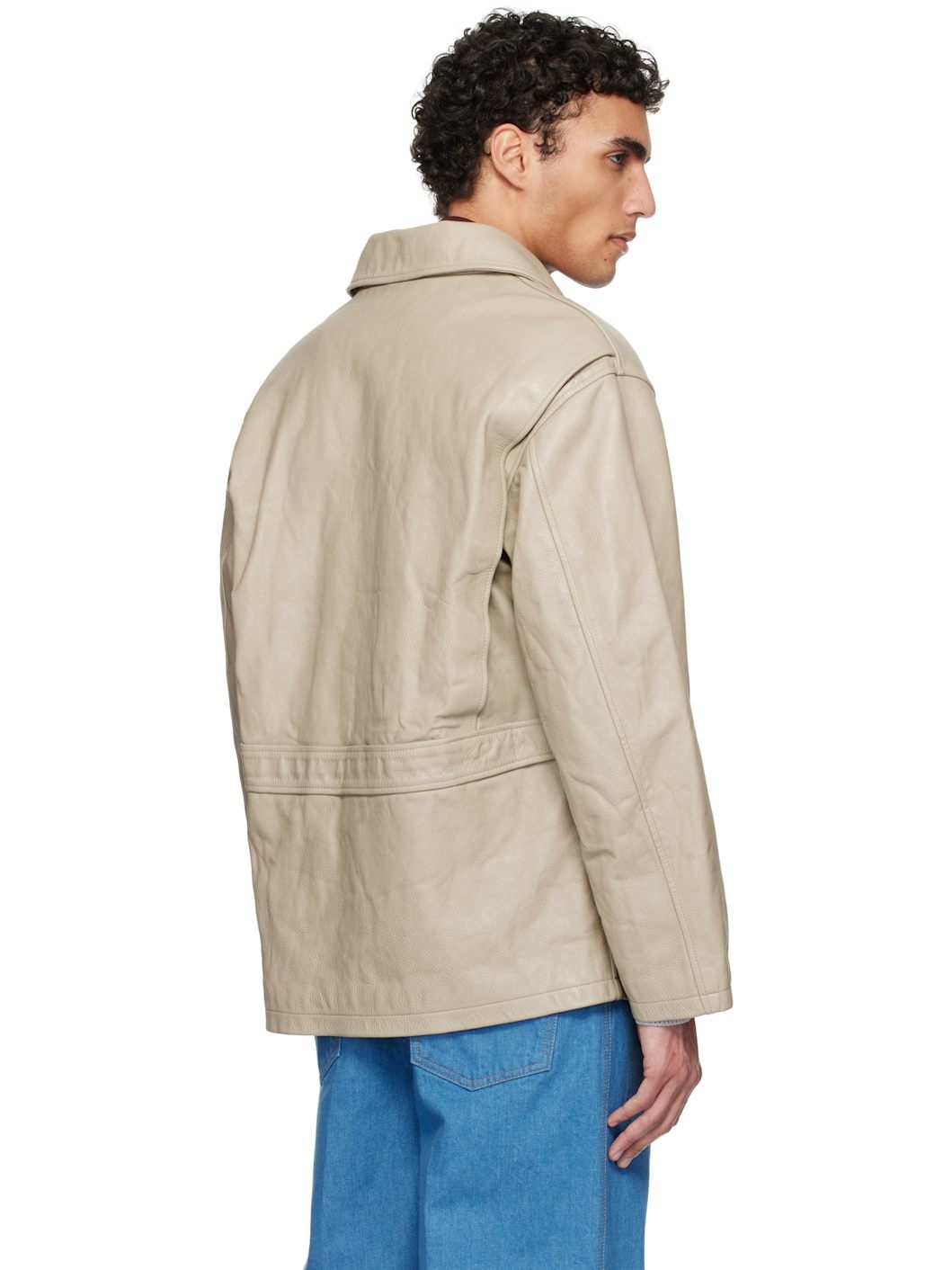 Beige Vintage Washing Leather Chore Jacket - 3