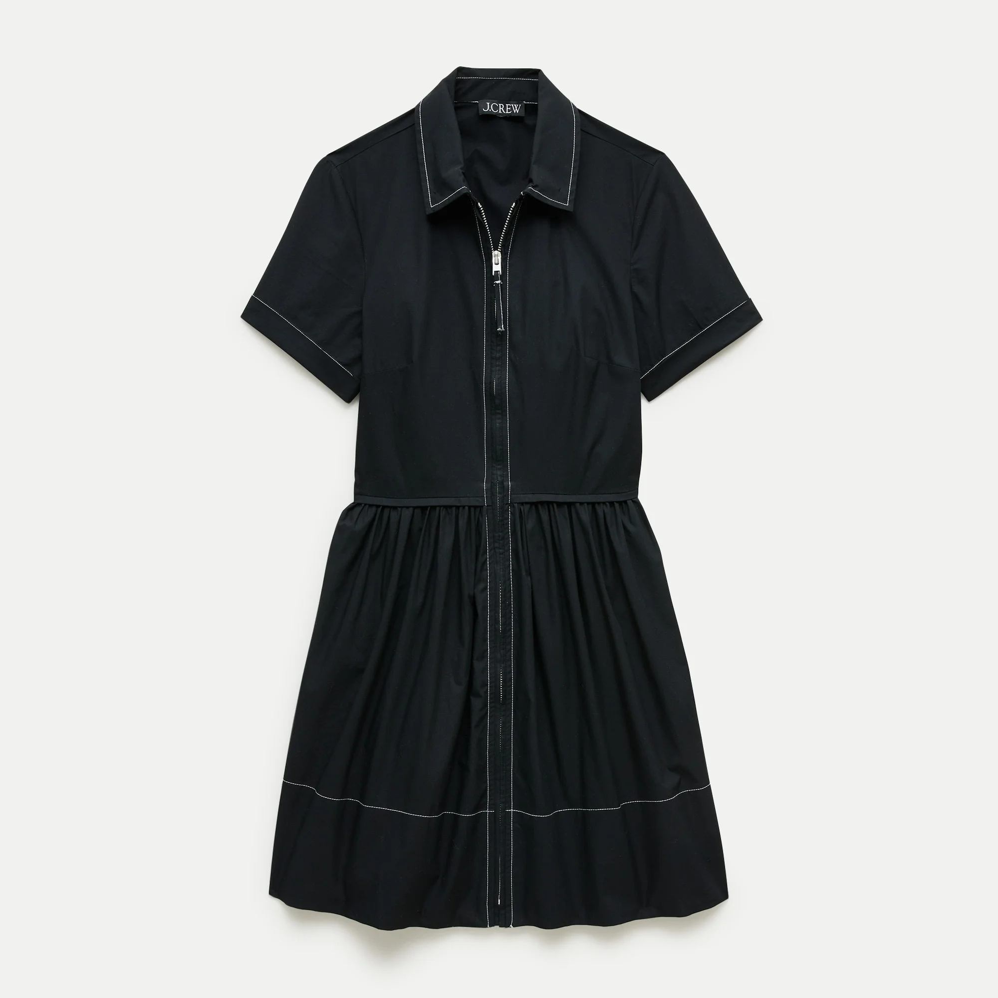 Mini zip-up shirt-dress in cotton poplin - 1
