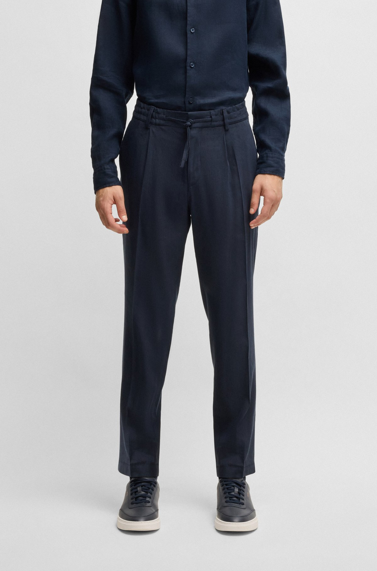 BOSS SELECTED BY SHOHEI OHTANI TAPERED-FIT TROUSERS IN A LINEN BLEND - 2