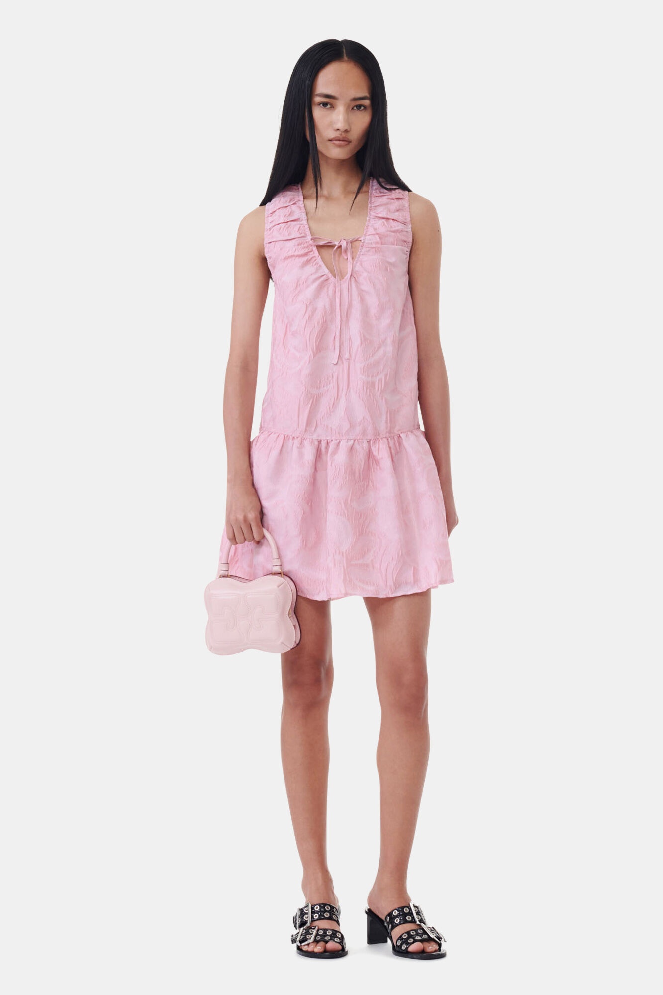 PINK TEXTURED CLOQUÉ MINI DRESS - 2