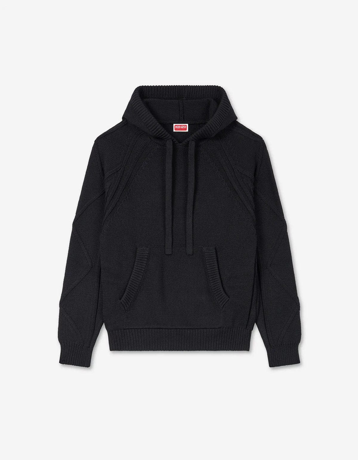 Kenzo Black Hand-Embroidered Cable Knitted Hoodie - 1