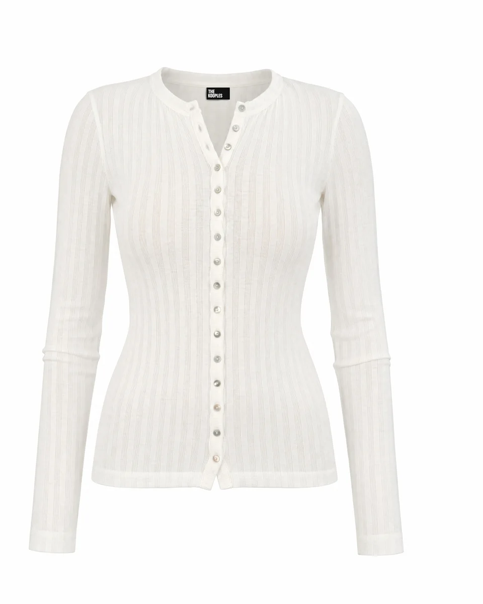 ECRU COTTON LONG-SLEEVE TOP - 1