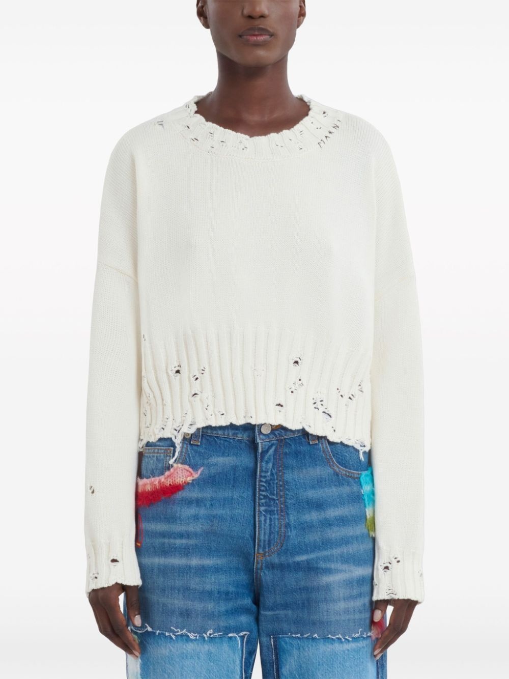 cropped distressed jumper - 2