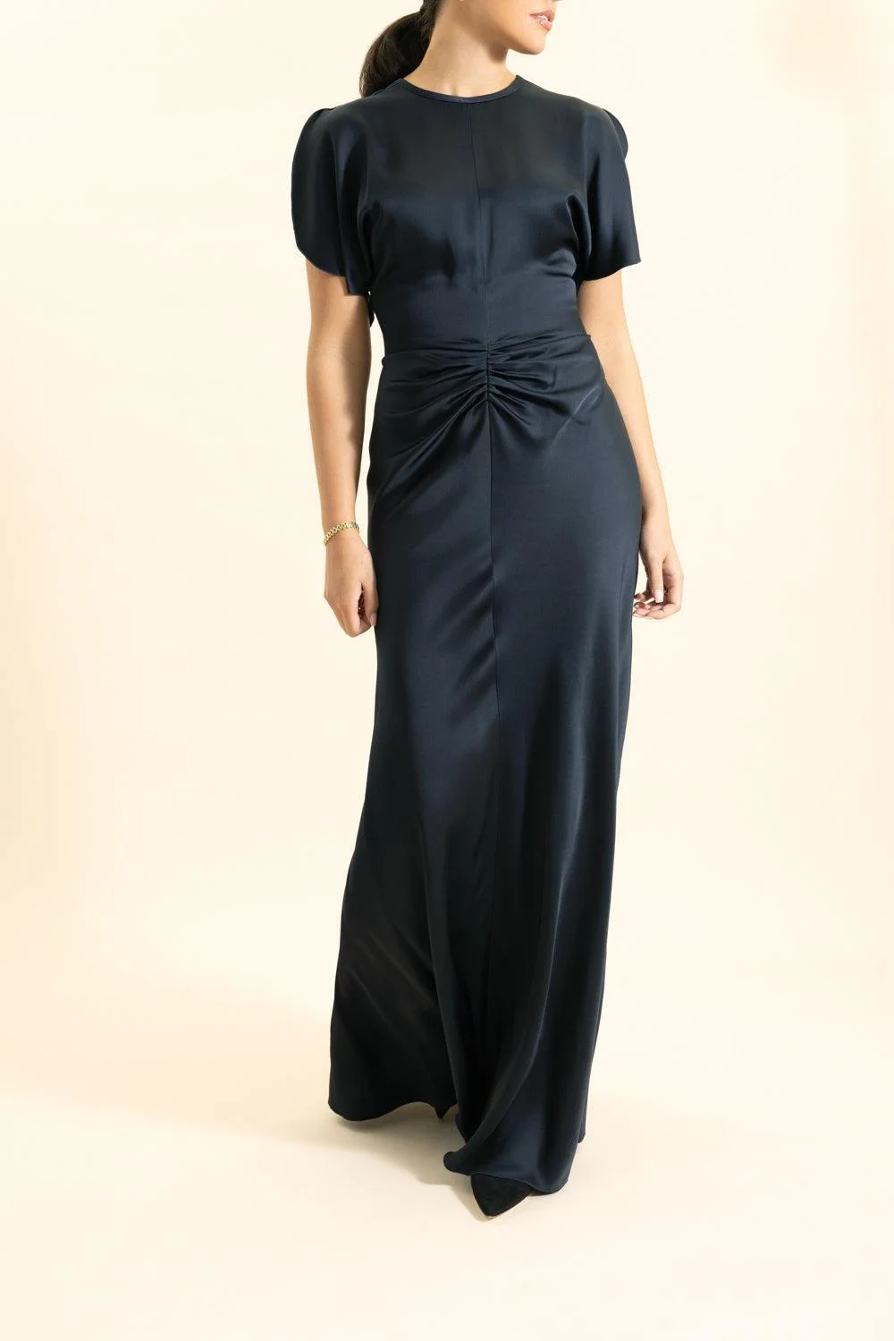 Gathered Waist Gown - Navy - 1