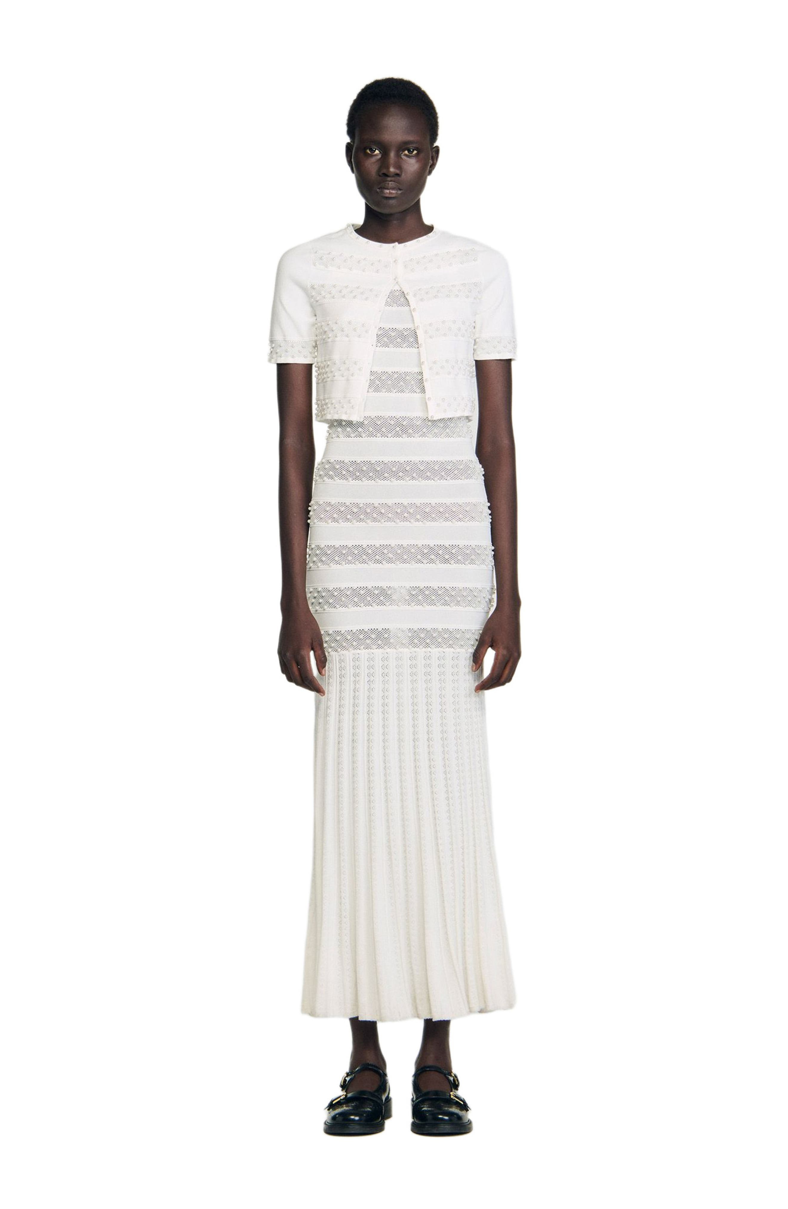 SANDRO Cropped beaded cardigan in Ecru at Nordstrom - 3