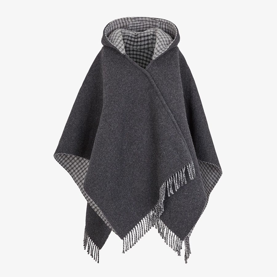 Gray wool and cashmere poncho - 1