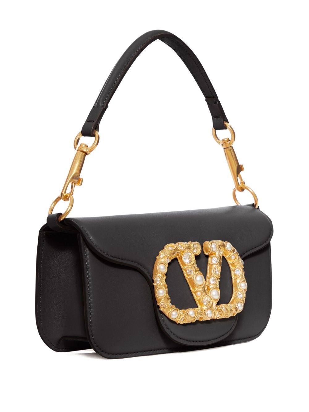 VLogo embellished clasp leather shoulder bag - 3