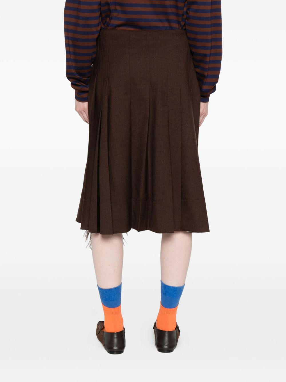 pleated feather-trimmed midi skirt - 4