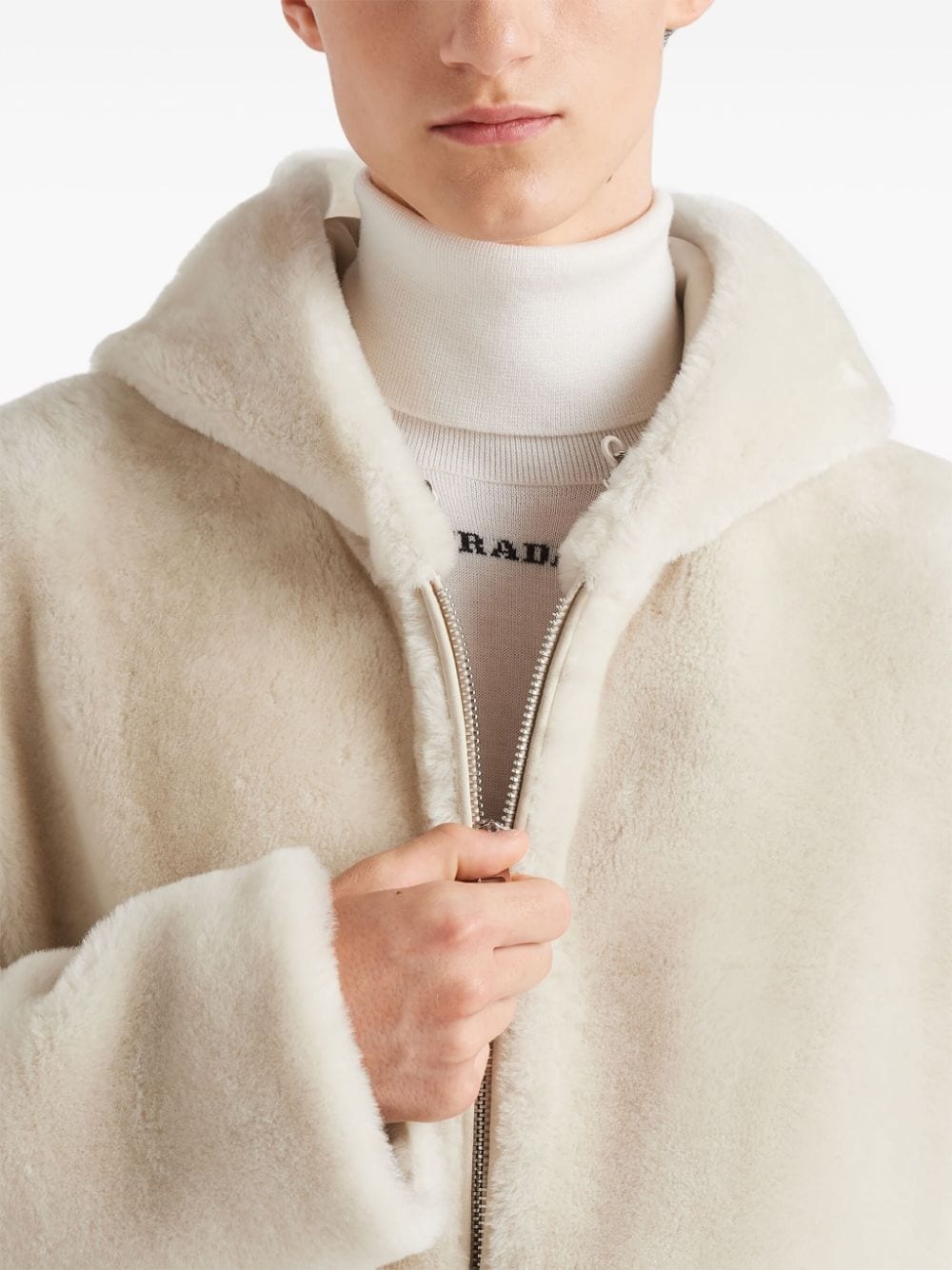 hooded shearling jacket - 3