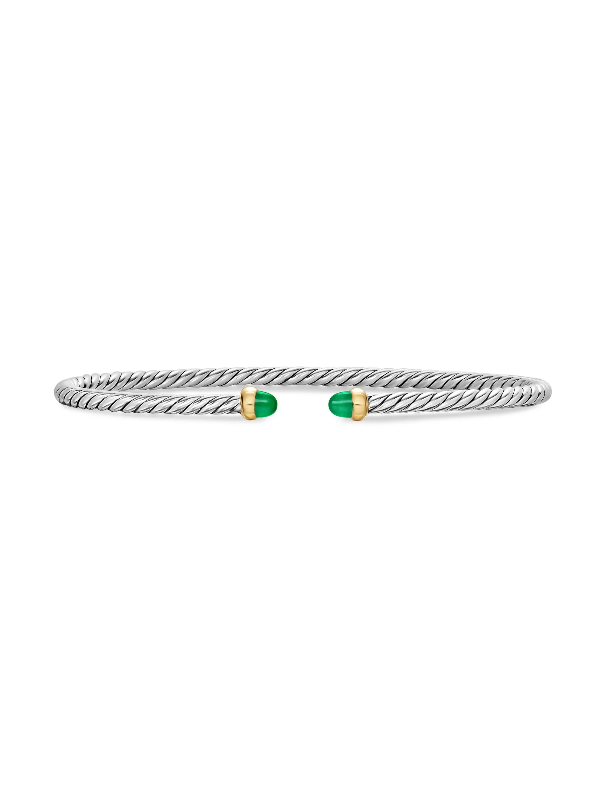 Women's Micro Cable Flex Bracelet in Sterling Silver - Emerald - 1