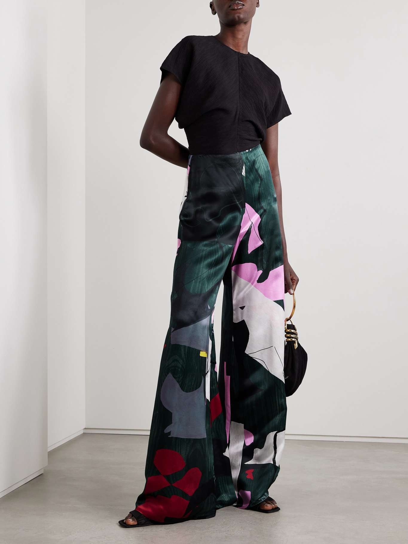 Printed satin wide-leg pants - 2