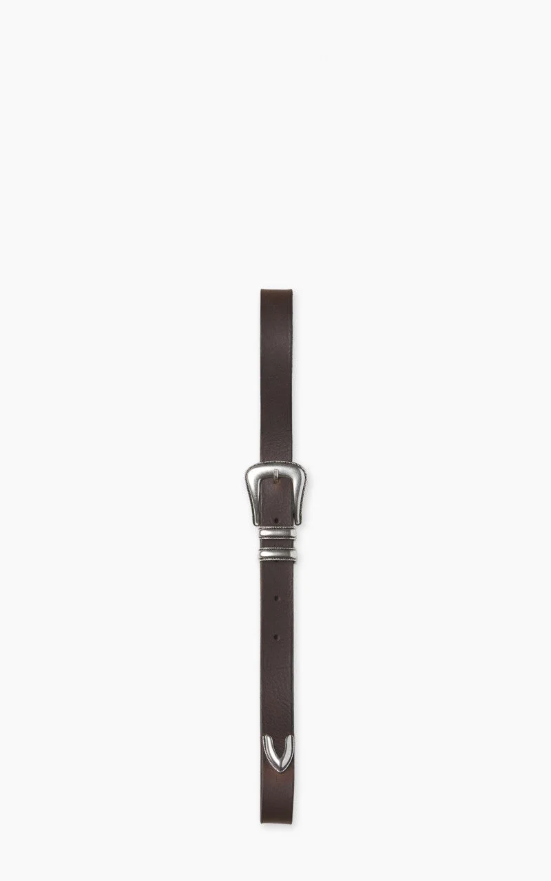 NUDIE JEANS WESTERN SILVER BELT DARK BROWN - 1