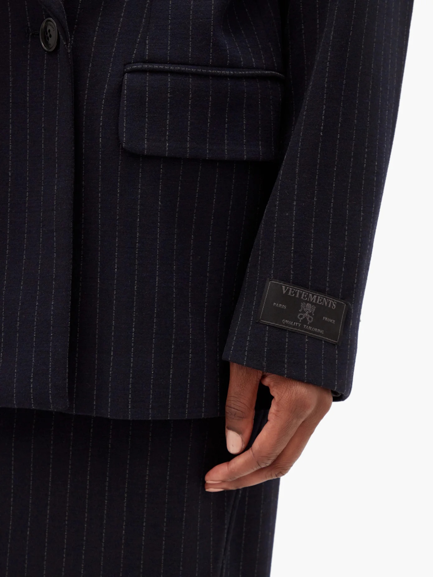 Double-breasted pinstriped twill blazer - 4