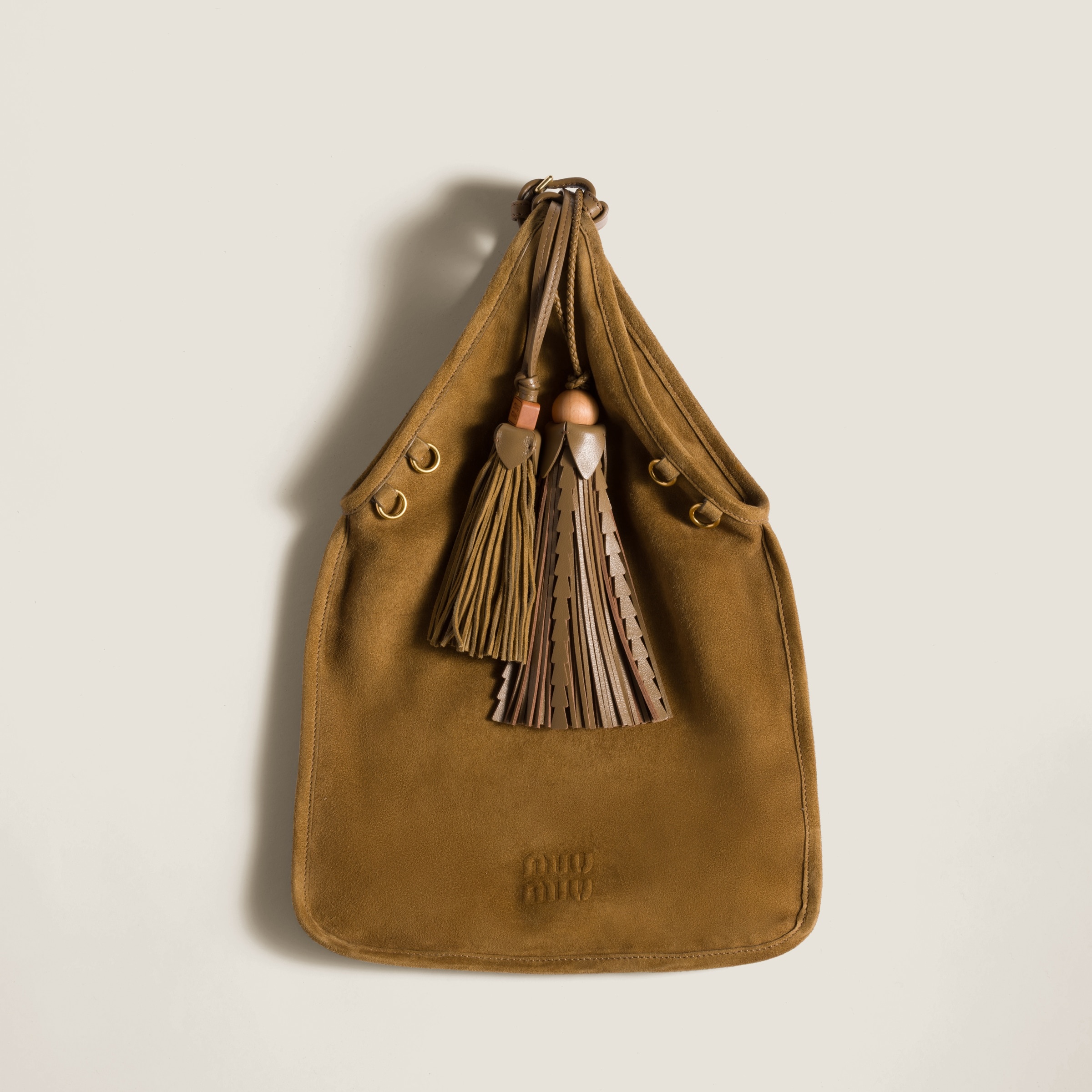 Suede handbag with tassels - 5