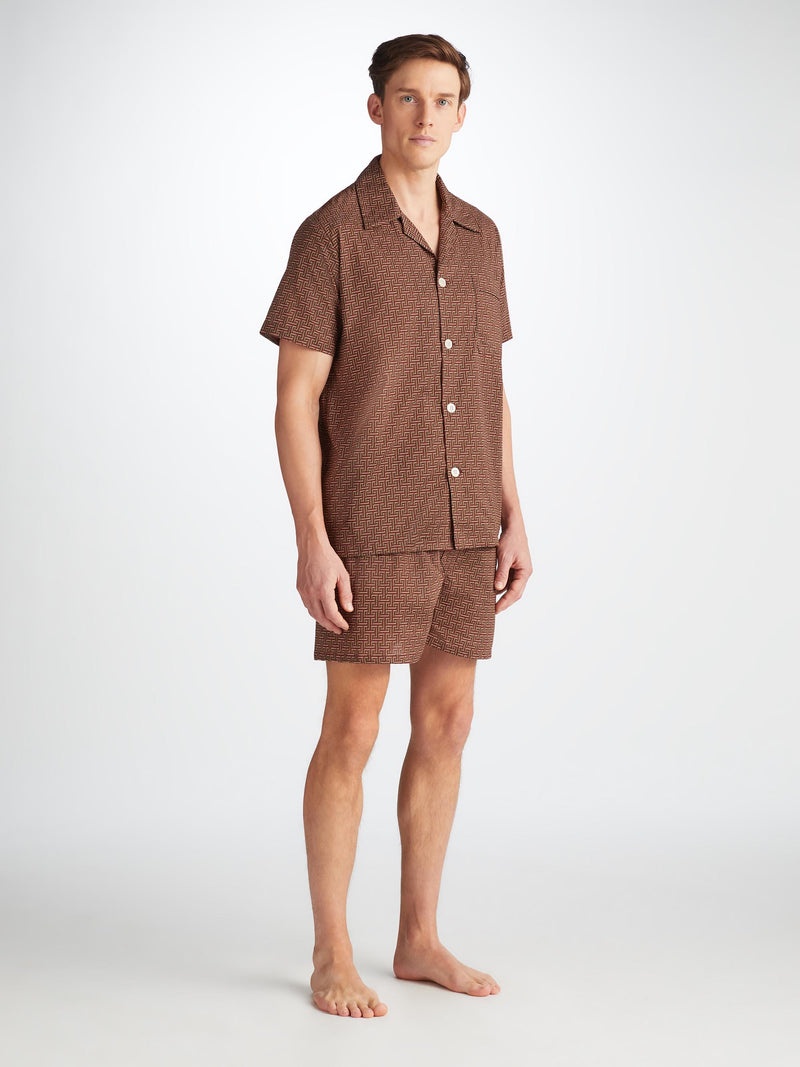 Men's Short Pajamas Ledbury 72 Cotton Batiste Burgundy - 3