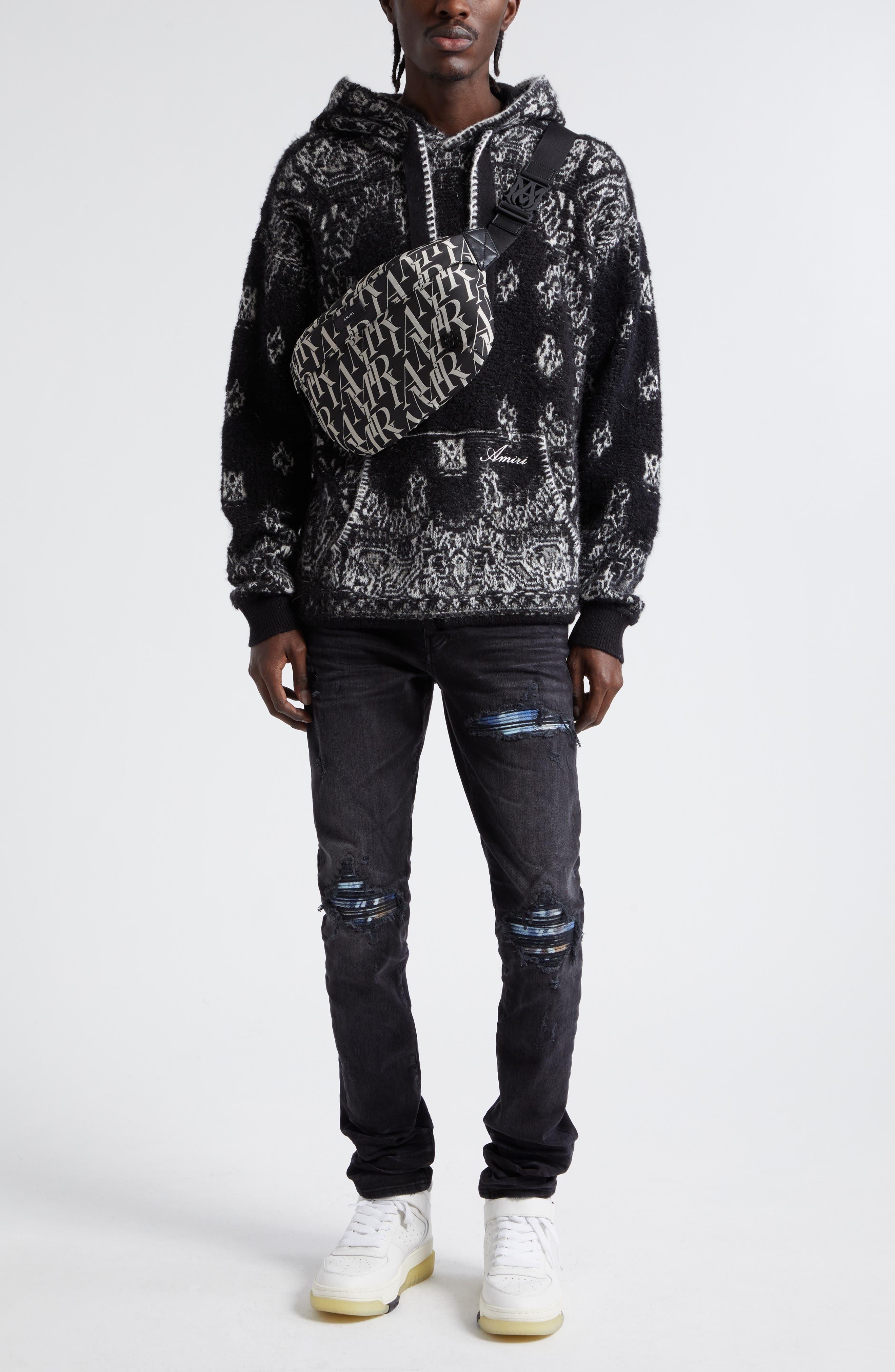 Bandana Jacquard Hooded Alpaca, Mohair & Wool Blend Sweater - 2