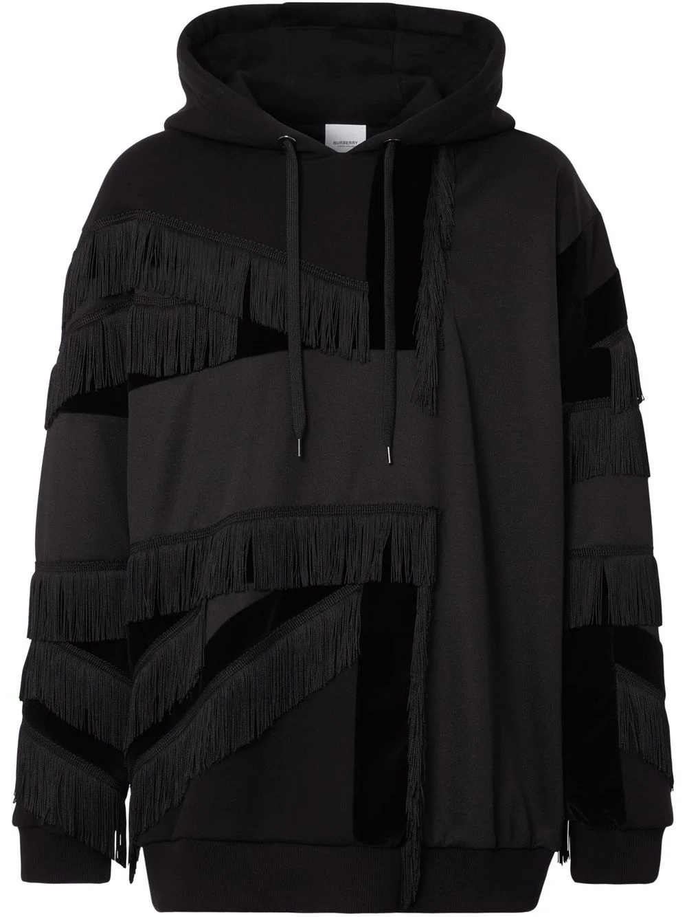 panelled fringed hoodie - 1