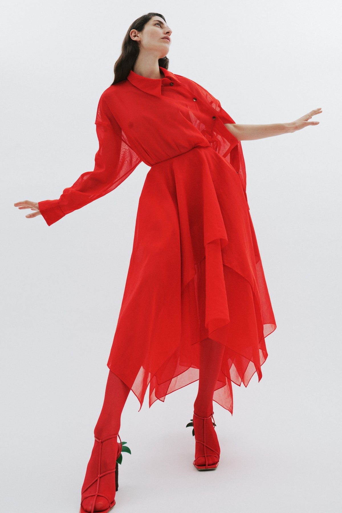 ORGANZA SHIRT DRESS RED - 10
