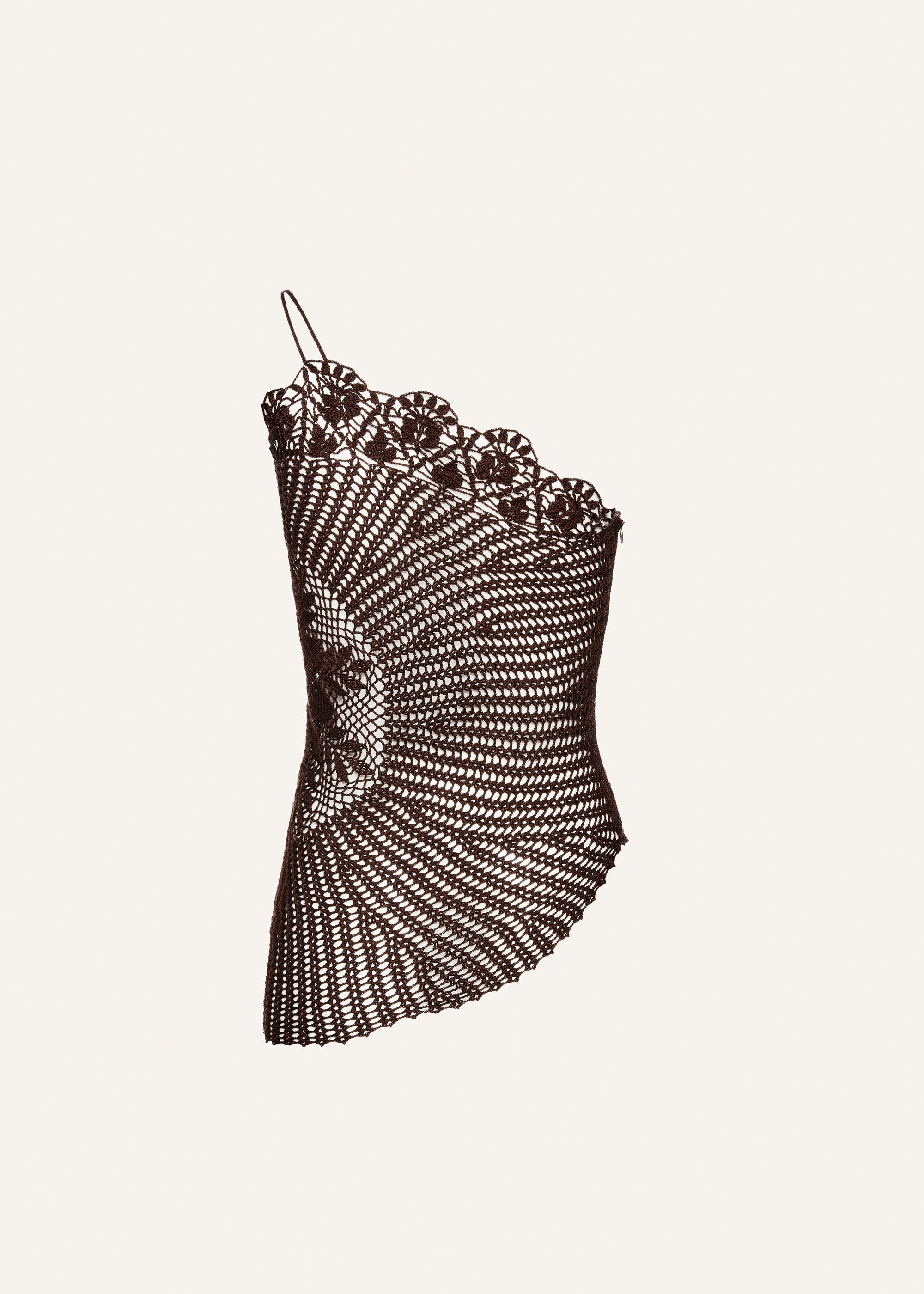 Lace crochet one shoulder top in brown - 2