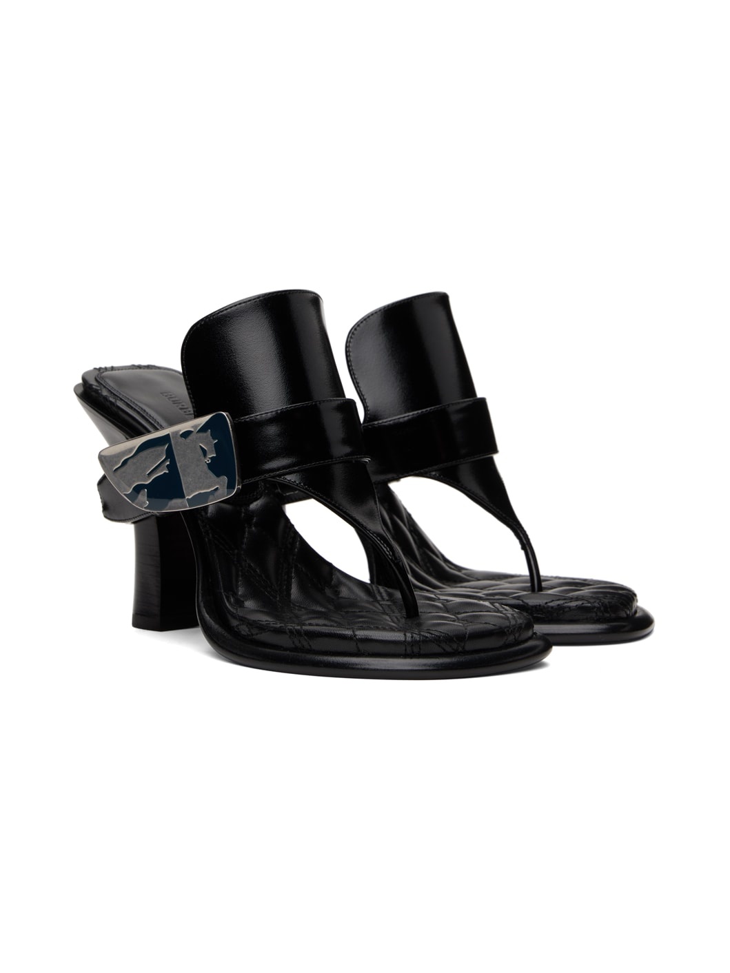 Black Leather Bay Heeled Sandals - 4