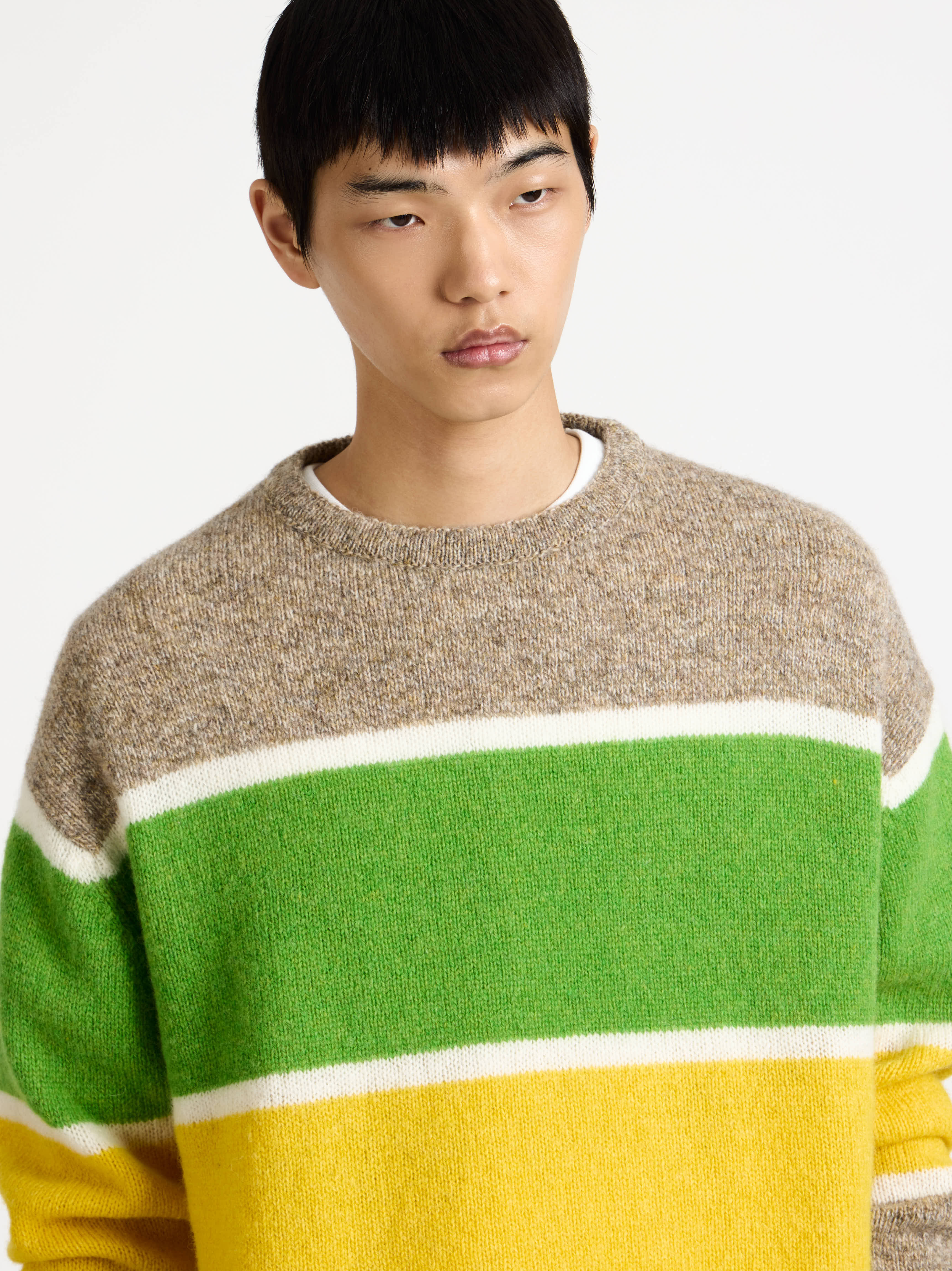 CONTRAST STRIPED CREW NECK JUMPER IN BEIGE MELANGE - 7