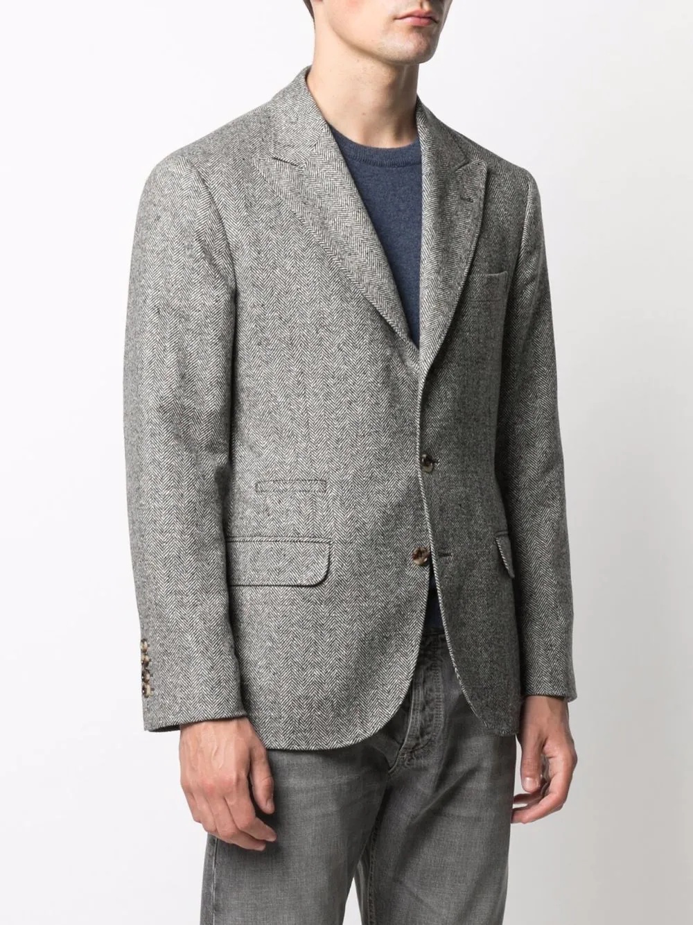 herringbone single-breasted blazer - 3