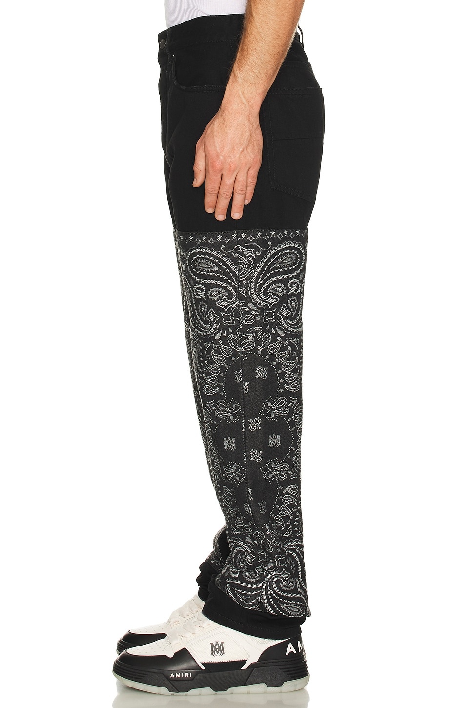 Bandana Jacquard Paneled Straight Jean - 4
