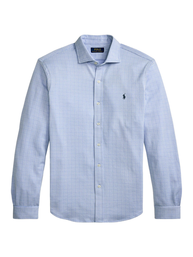 Men's Checked Cotton Logo Sport Shirt - Plaid Blue White 1