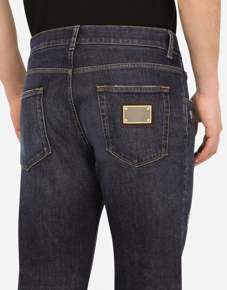 Blue wash slim-fit stretch jeans - 5