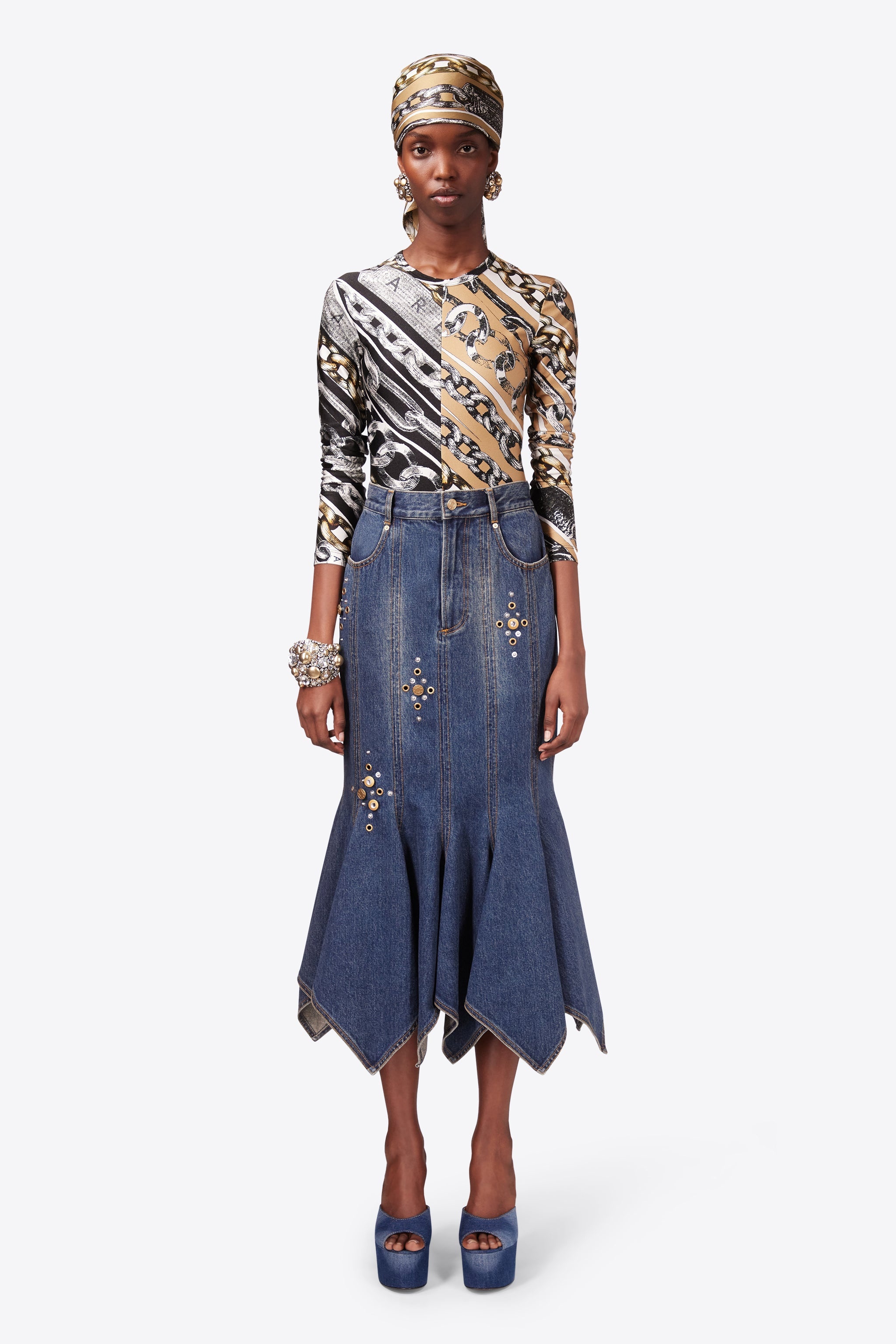 CRYSTAL BUTTON STUDDED HANDKERCHIEF SKIRT - 3