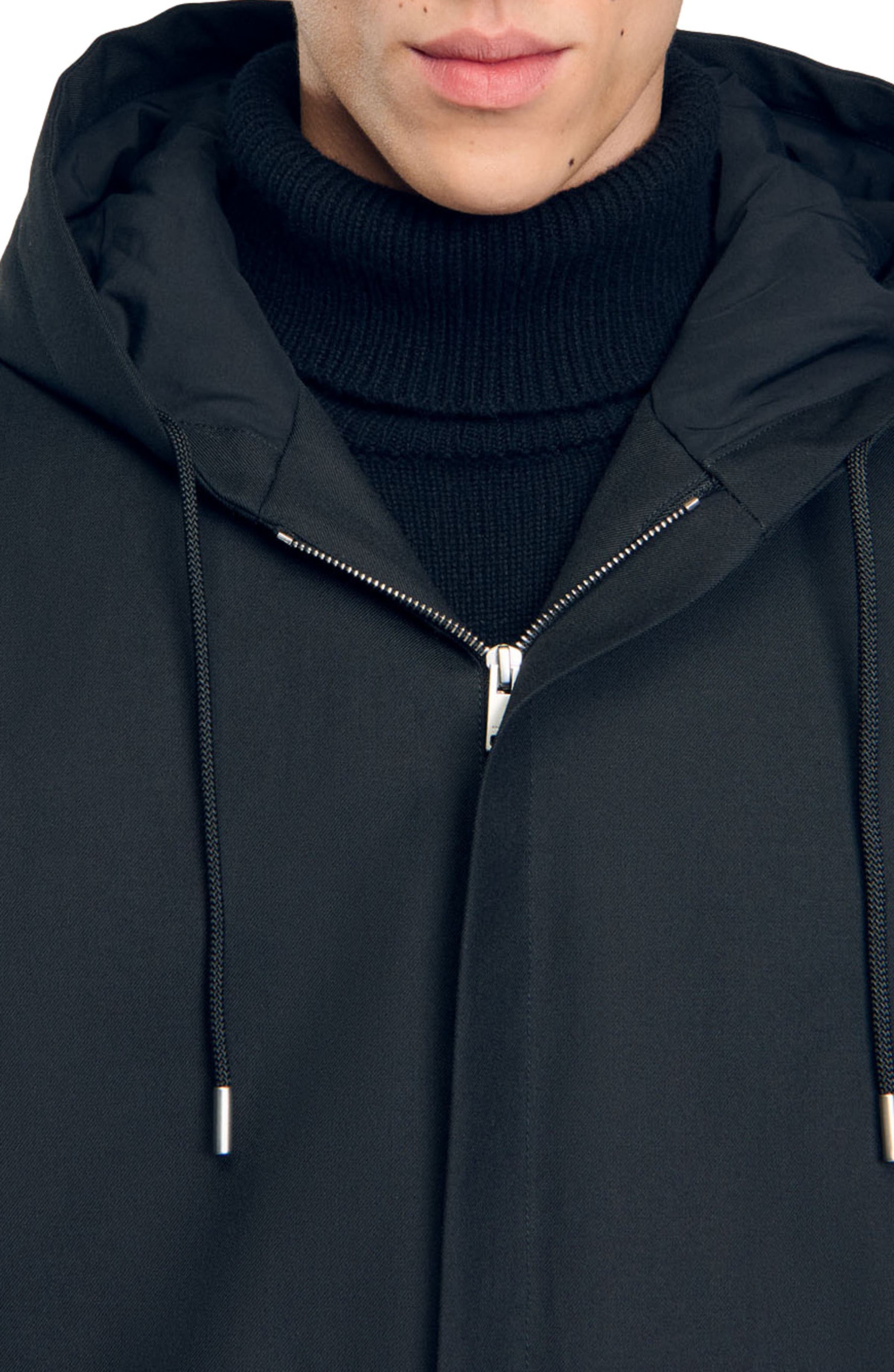 SANDRO Hooded parka with zip in Black at Nordstrom - 3