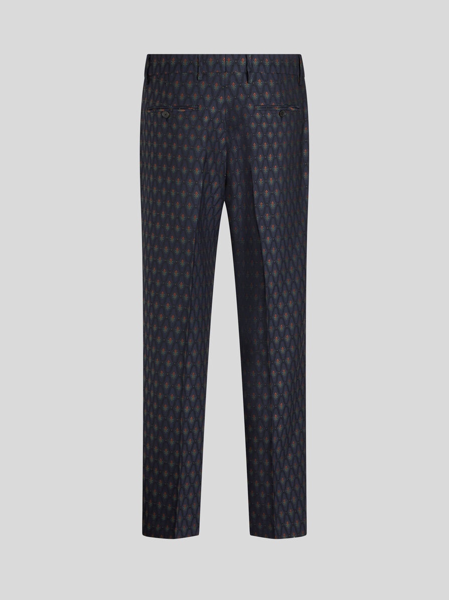 WOOL AND COTTON JACQUARD TROUSERS - 6