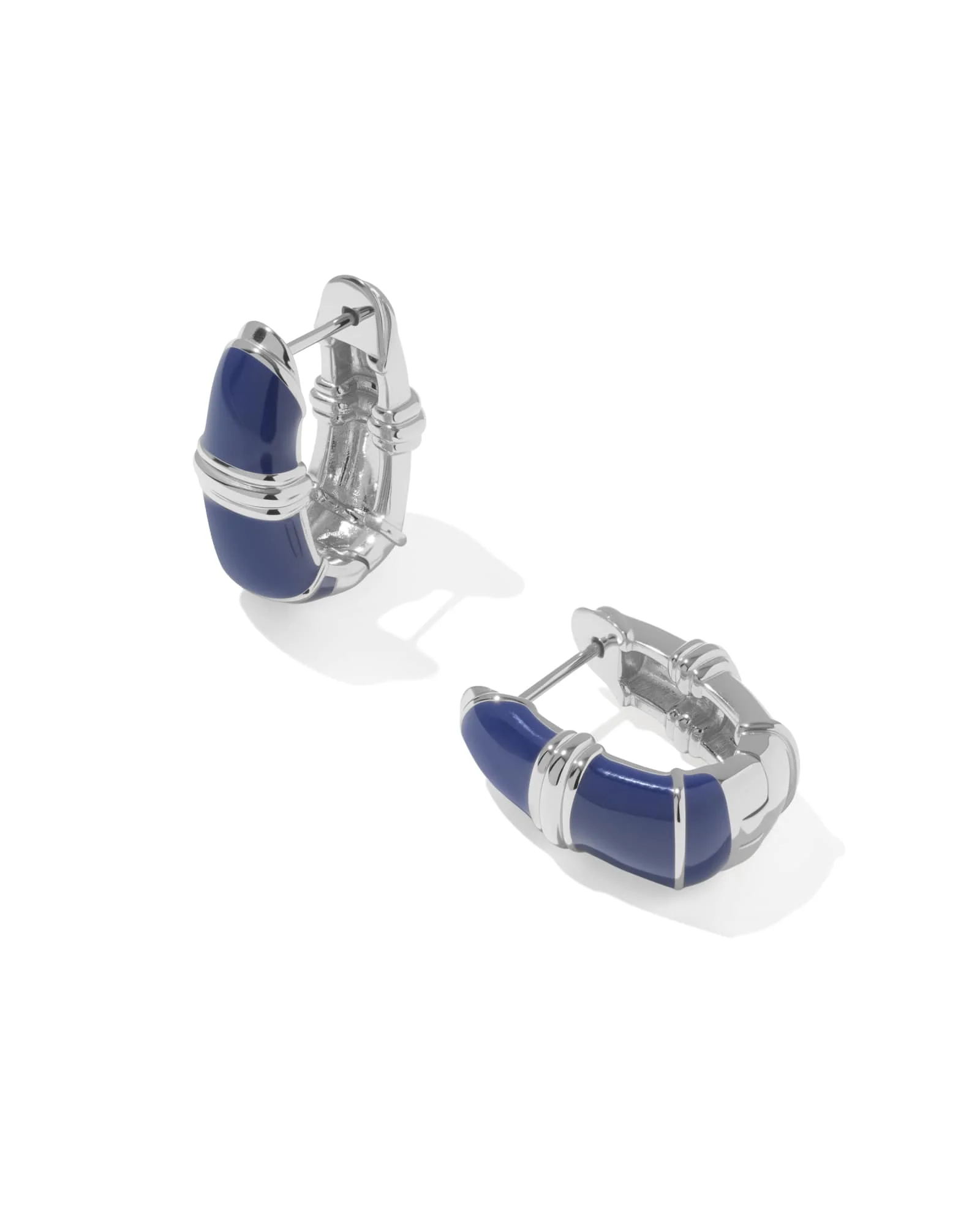 Courtney Silver Enamel Huggie Earrings - 1