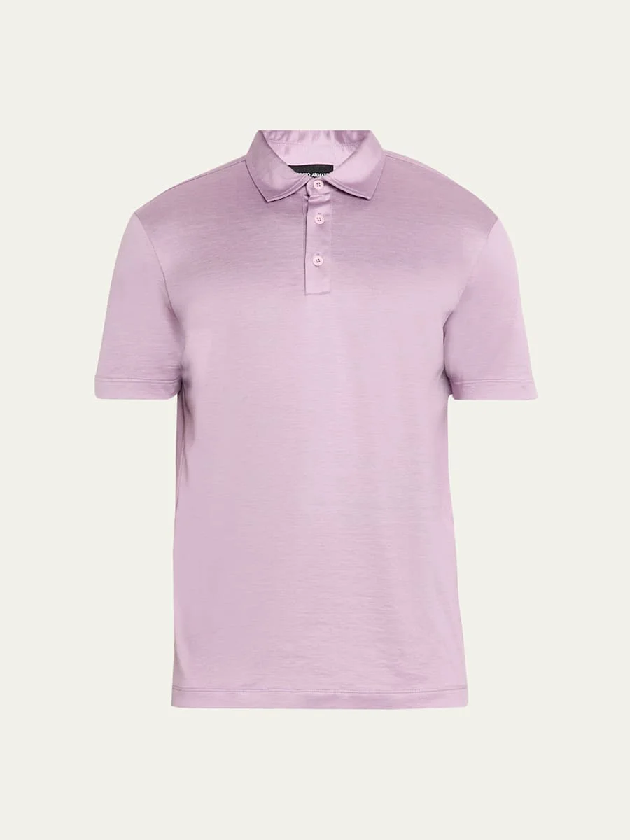 Men's Solid Silk and Cotton Polo Shirt - 1