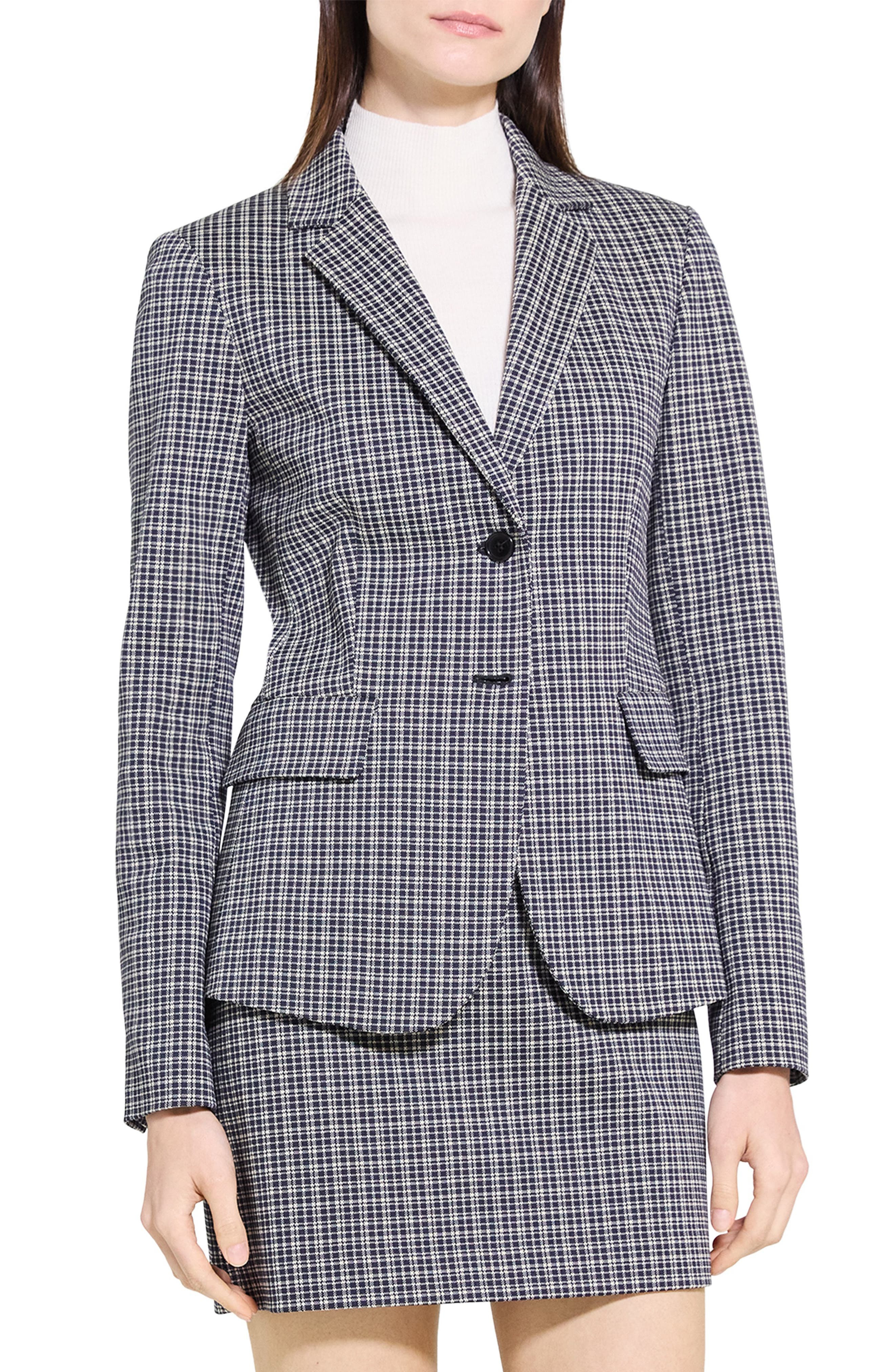 Theory Carissa Plaid Blazer in Almond Multi at Nordstrom - 3
