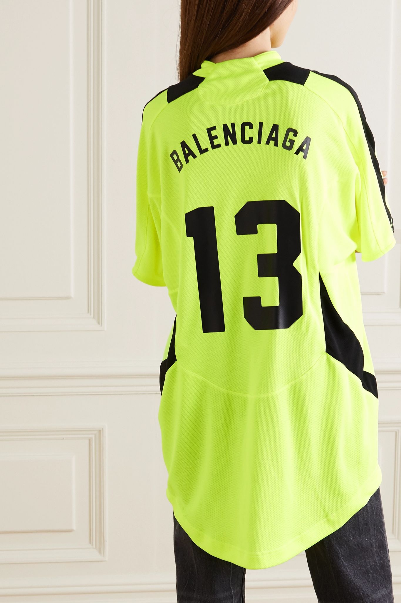 Oversized embroidered appliquéd printed neon mesh T-shirt - 4