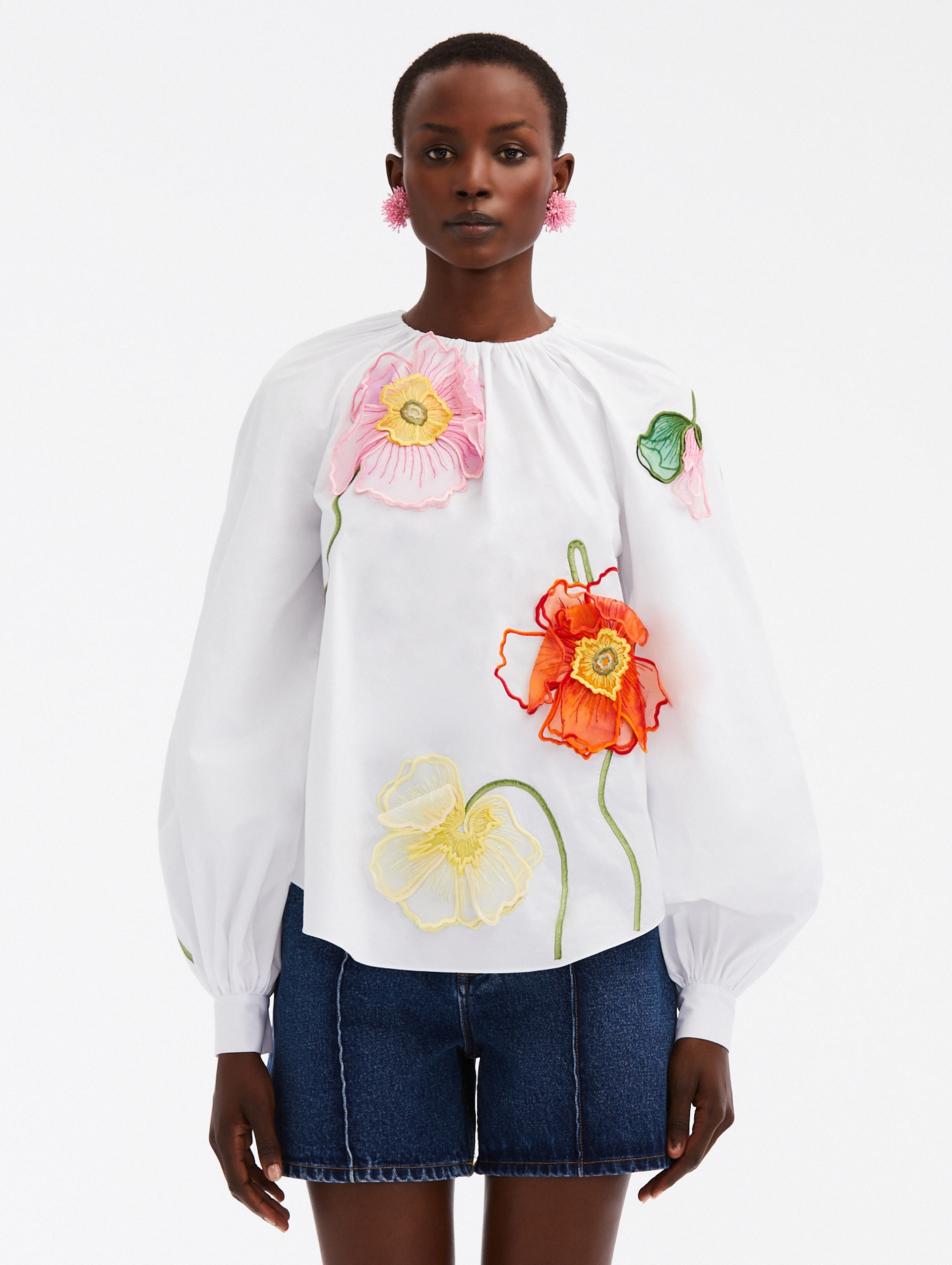 PAINTED POPPIES COTTON POPLIN BLOUSE - 1