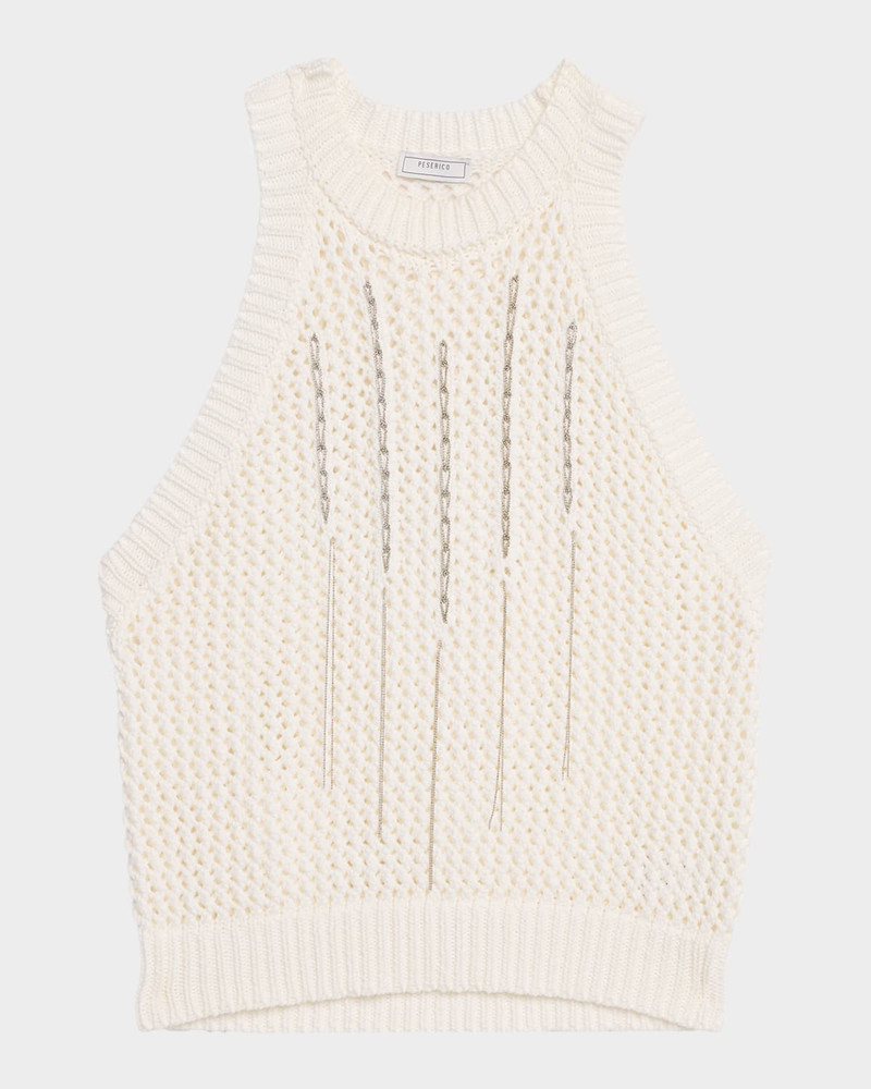 Sleeveless Cotton Knit Ribbon Top 1