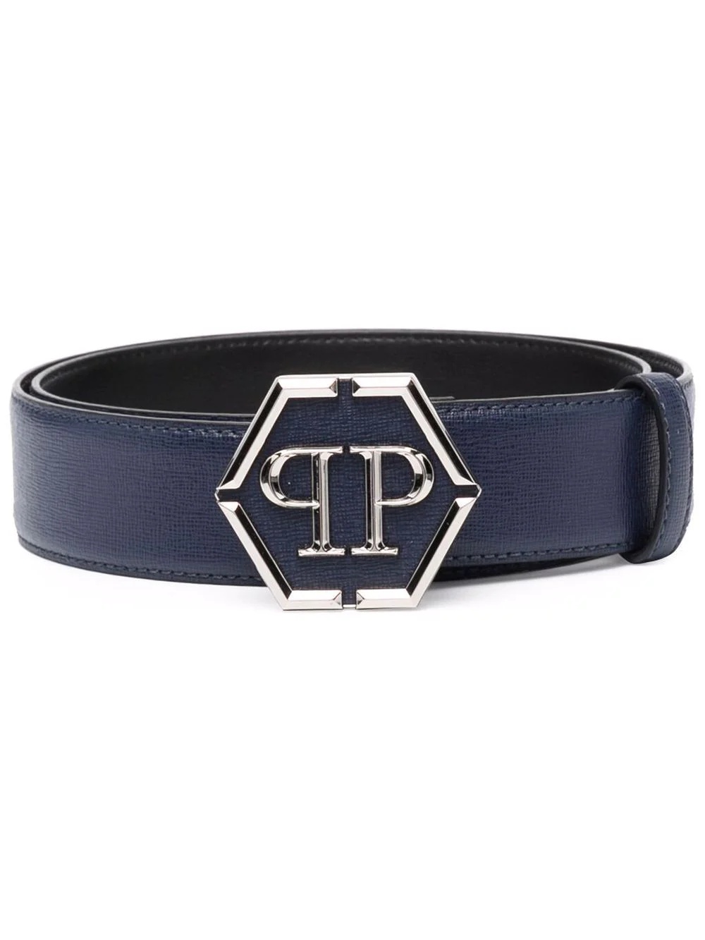 logo-plaque leather belt - 1