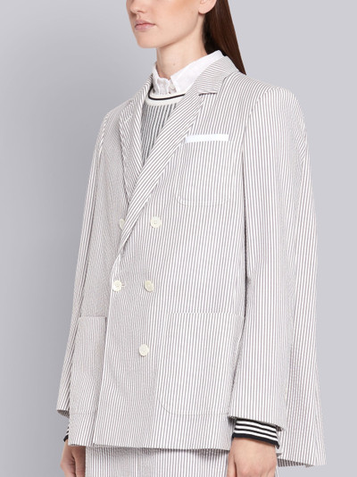 Thom Browne Medium Grey Seersucker Pleated Back Sack Jacket outlook