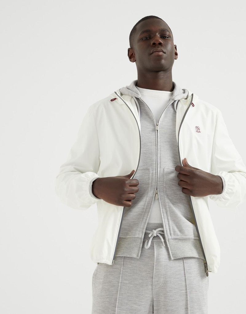 Bonded nylon hooded outerwear jacket with logo 4