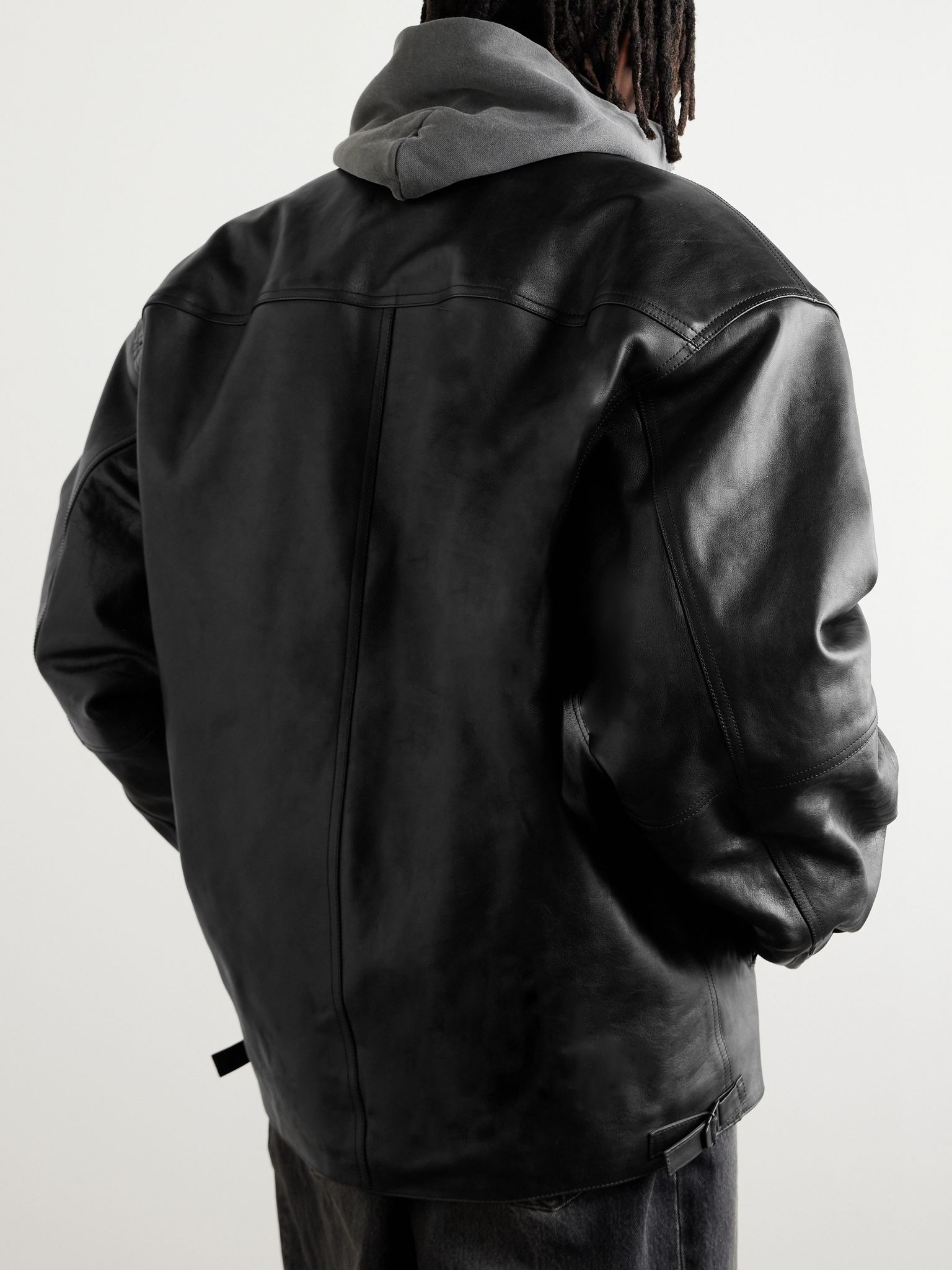 Cocoon Kick Oversized Logo-Debossed Leather Jacket Black - 4