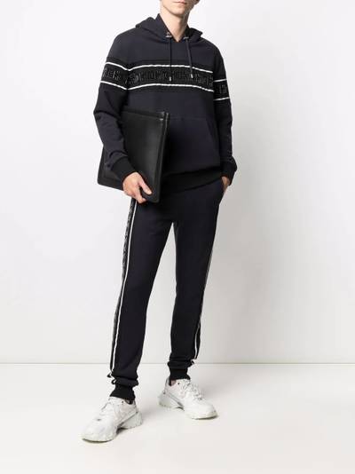 Balmain flocked monogram-stripe hoodie outlook