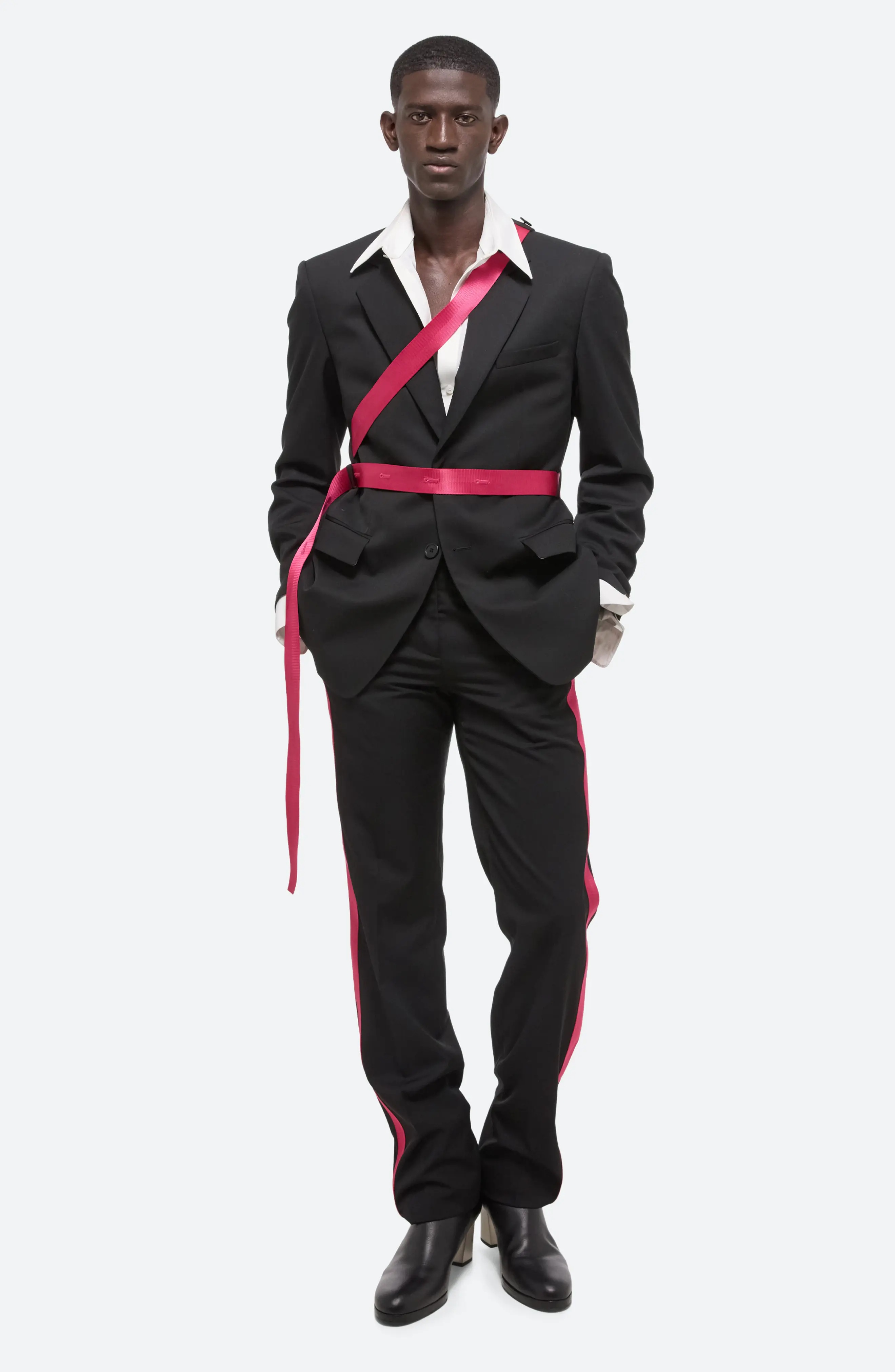 Seatbelt Virgin Wool Sport Coat in Black/Pink - 6