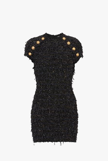 Short black tweed dress with gold-tone buttons - 1