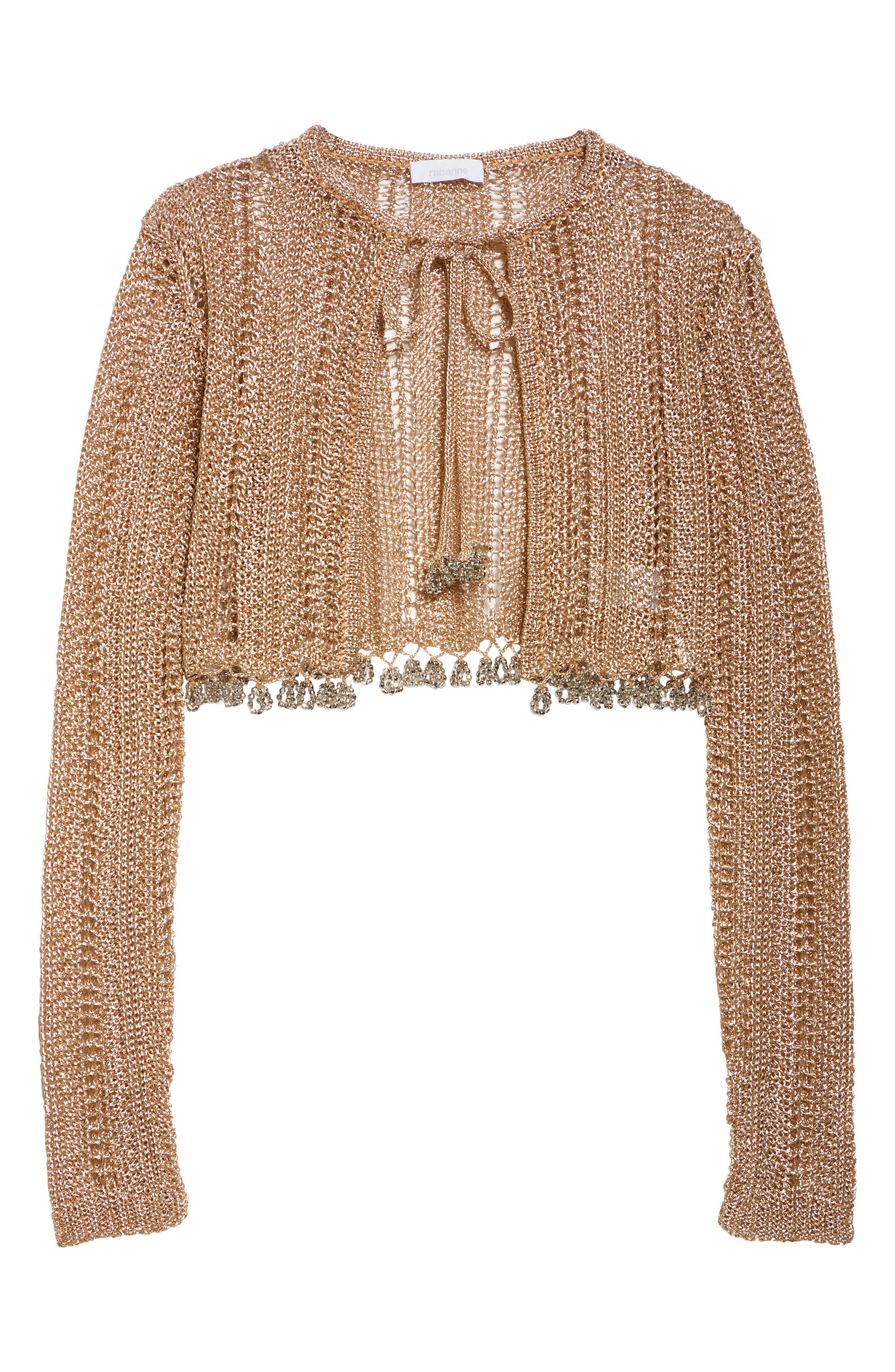 Rabanne Crochet Crop Cardigan in Light Gold at Nordstrom - 5